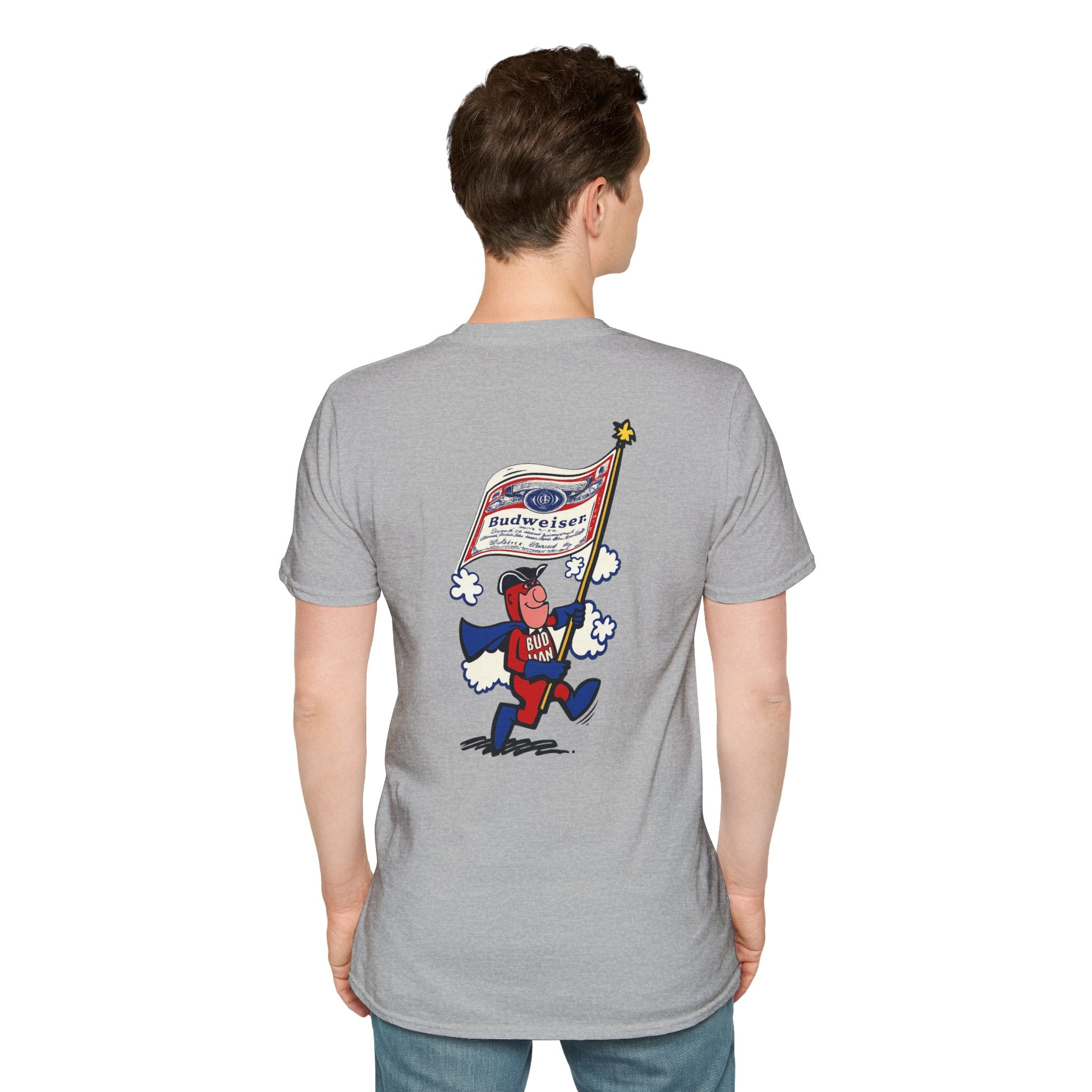 Retro Bud Man Marching with Budweiser Flag Classic T-Shirt