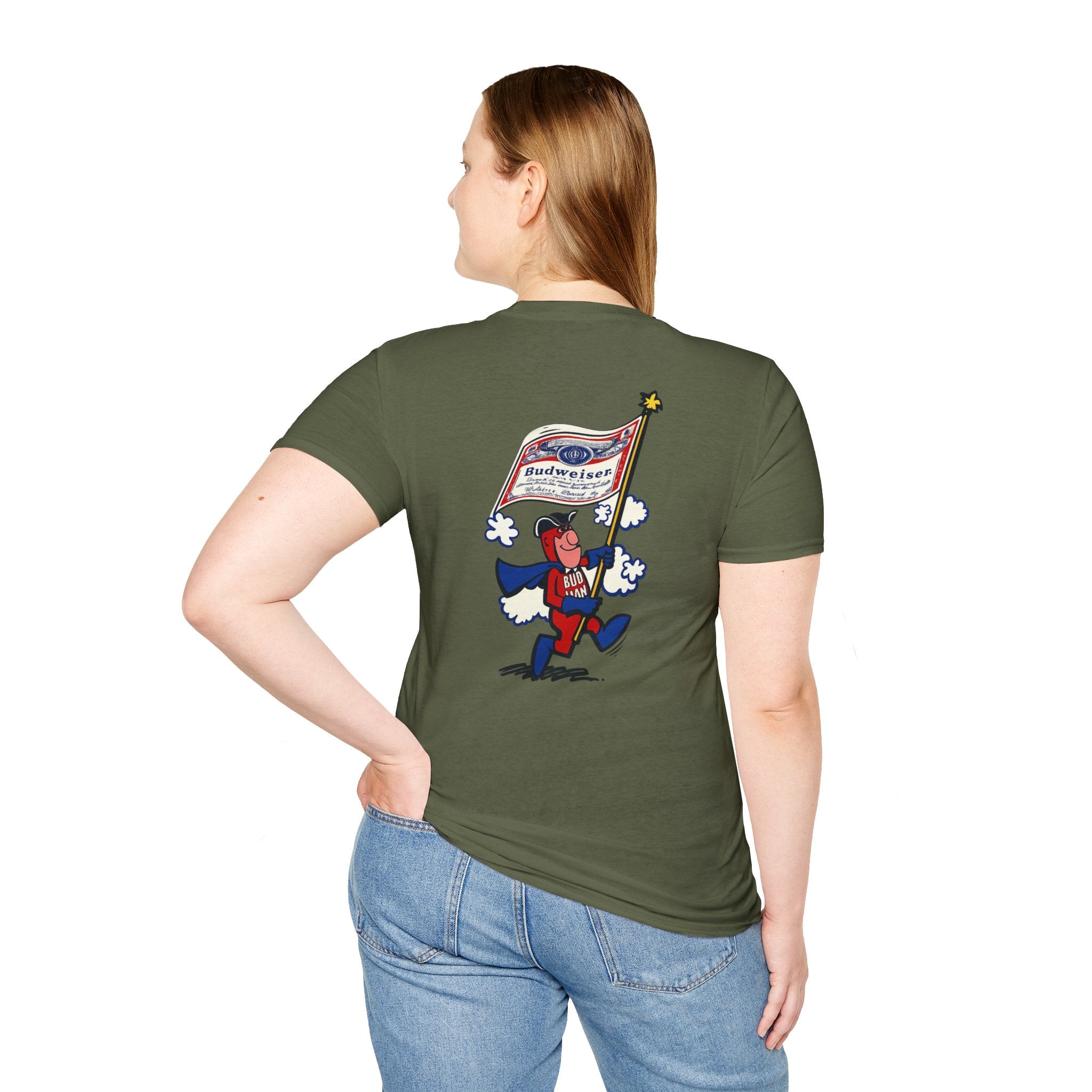 Retro Bud Man Marching with Budweiser Flag Classic T-Shirt