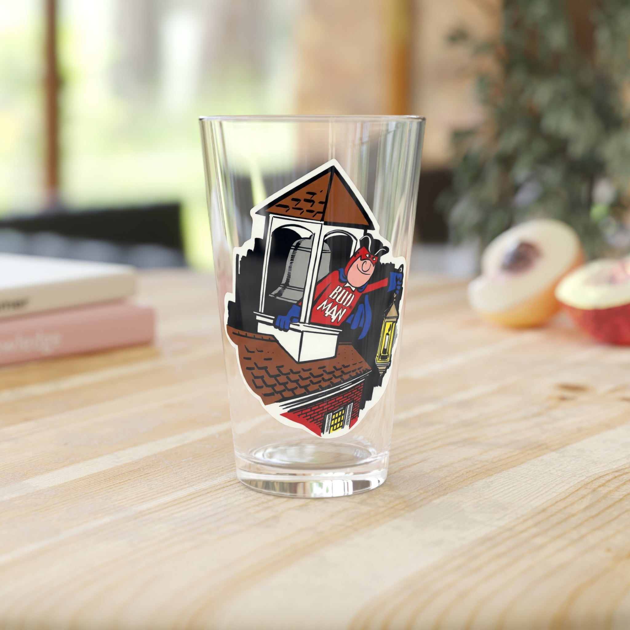 Retro Bud Man at Old North Church Pint Glass – 16oz Beer Glass