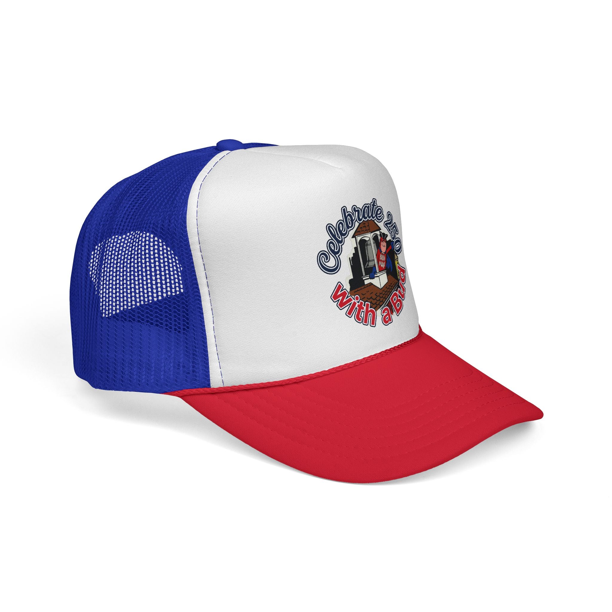 Retro Budweiser Bud Man at Old North Church Trucker Hat for America's 250th Birthday