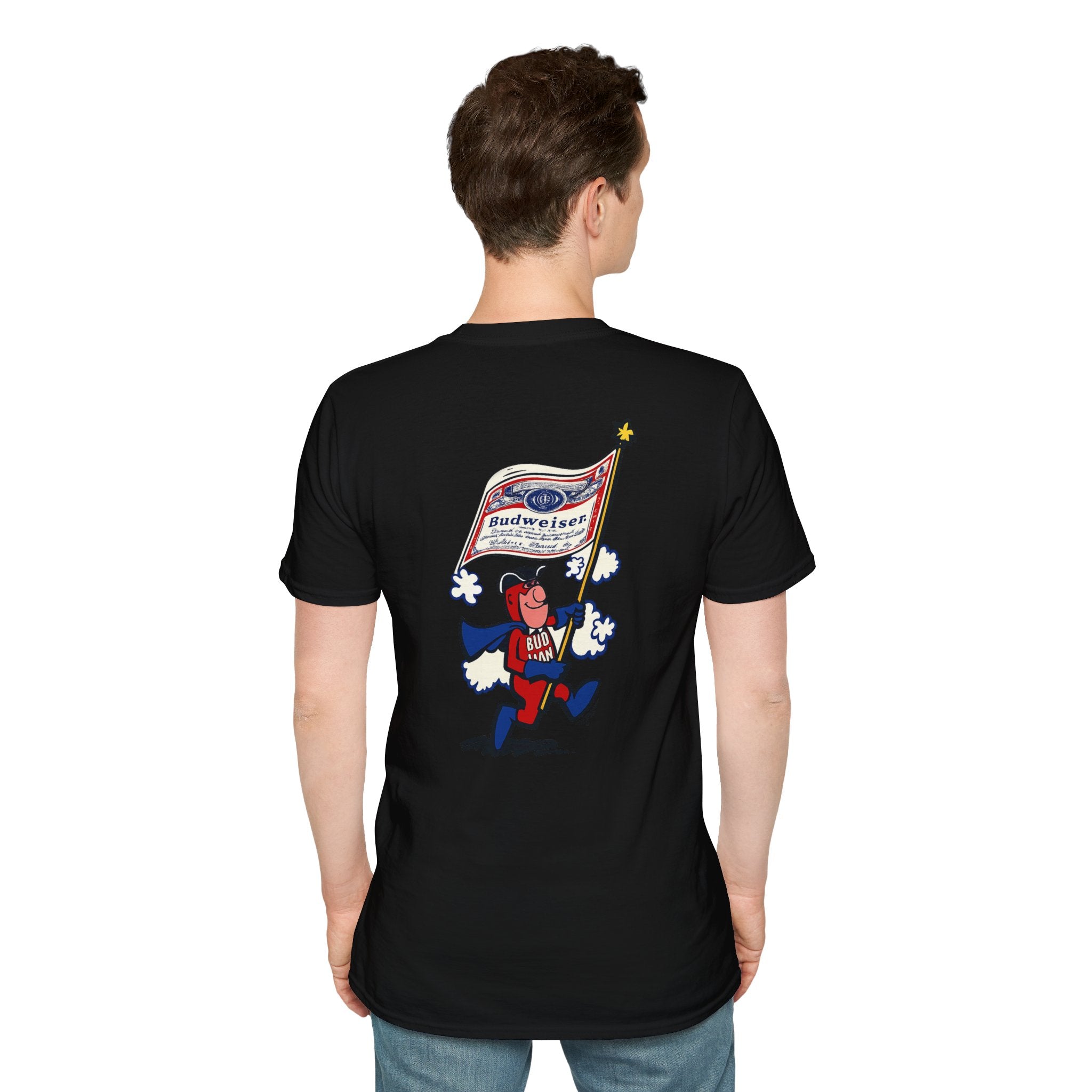 Retro Bud Man Marching with Budweiser Flag Classic T-Shirt