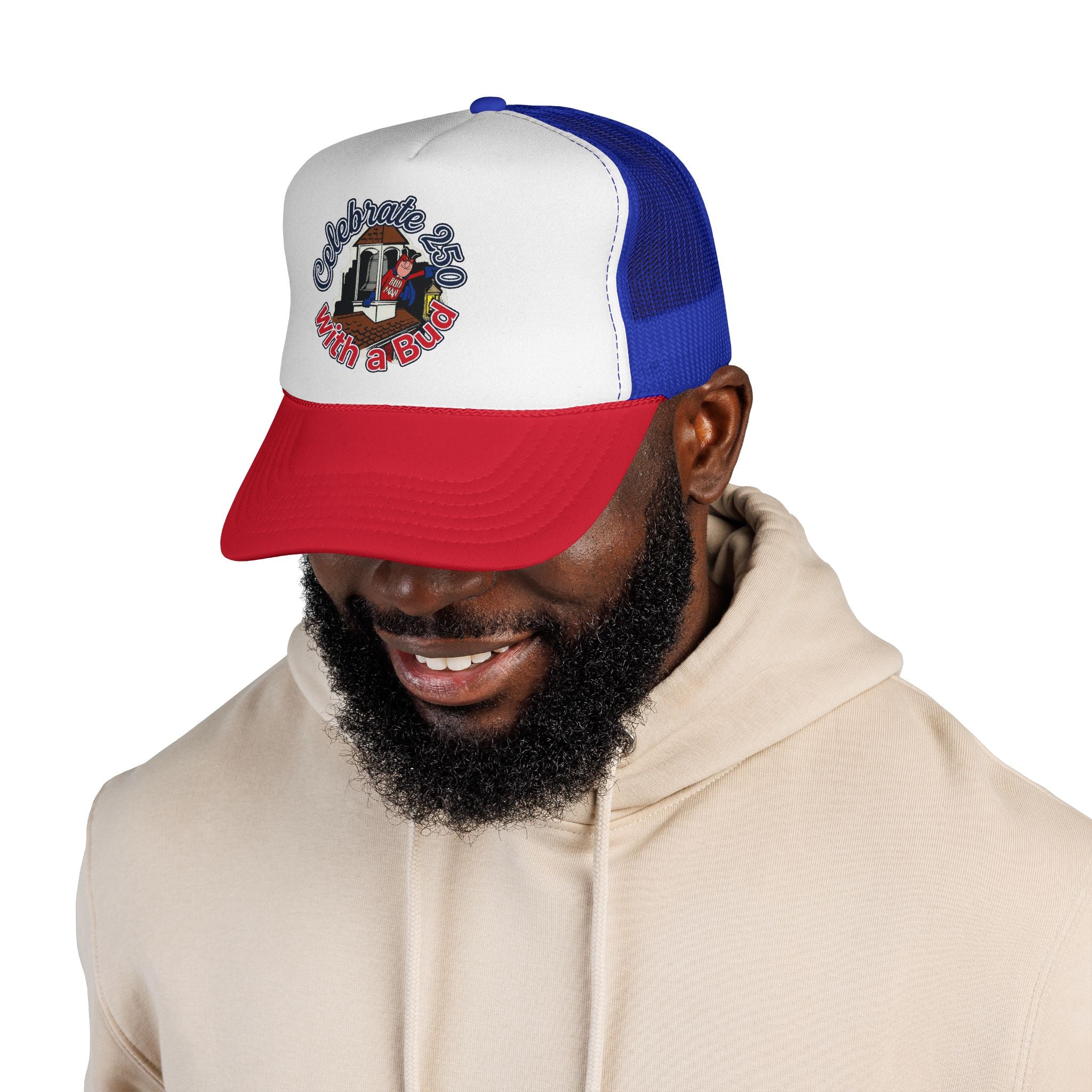 Retro Budweiser Bud Man at Old North Church Trucker Hat for America's 250th Birthday