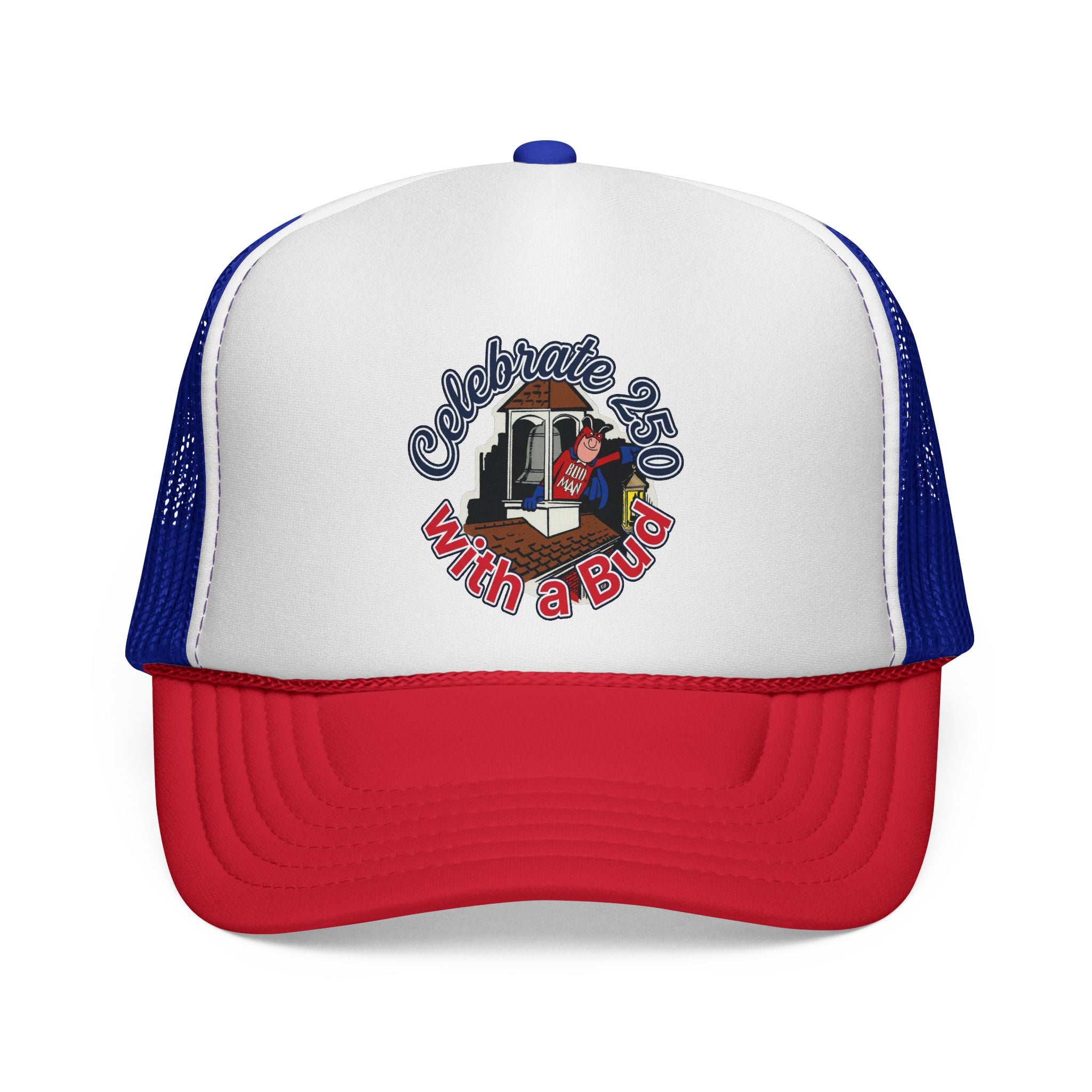 Retro Budweiser Bud Man at Old North Church Trucker Hat for America's 250th Birthday