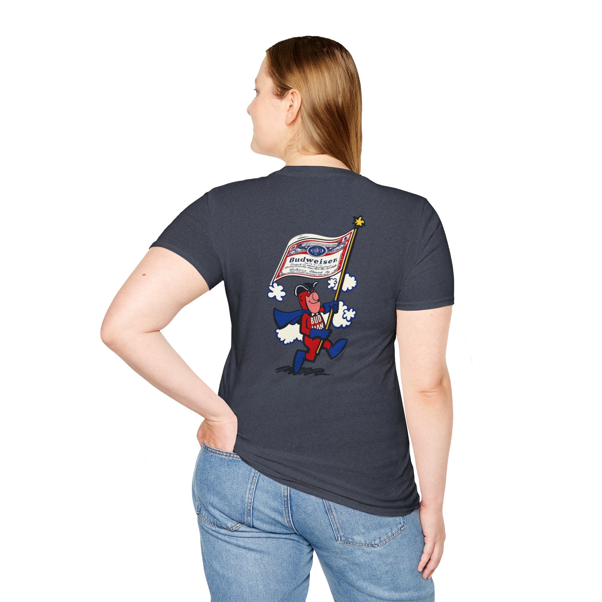 Retro Bud Man Marching with Budweiser Flag Classic T-Shirt